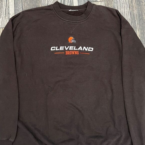 🔥🏈 Vintage CLEVELAND BROWNS NFL Embroidered Fleece CREWNECK Size XL - EXCELLEN - Picture 2 of 9